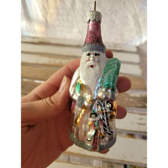 white glass Santa marionette puppeteer tree ornament Xmas - Picture 6 of 9